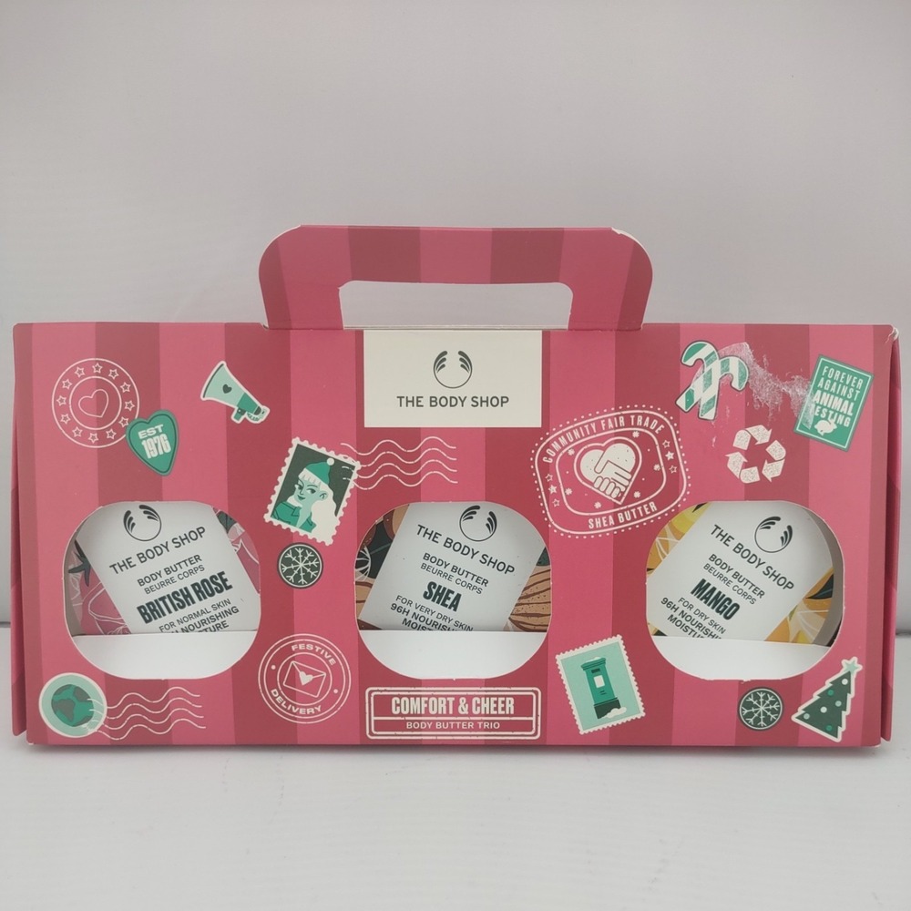 New The Body Shop Body Butter Gift Set Trio Shea Bristish Rose Mango 1.62oz